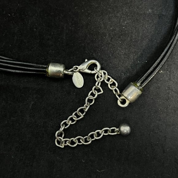 Vintage Chicos 5 Strand Corded Necklace W/Heavy Silver Tone Leaf Pendant (3693) - Picture 7 of 7